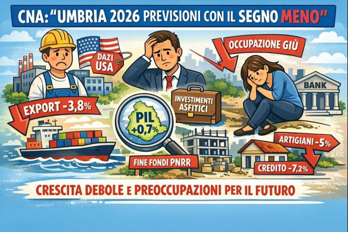 CNA: “Per l’Umbria previsioni economiche 2026 con il segno meno”