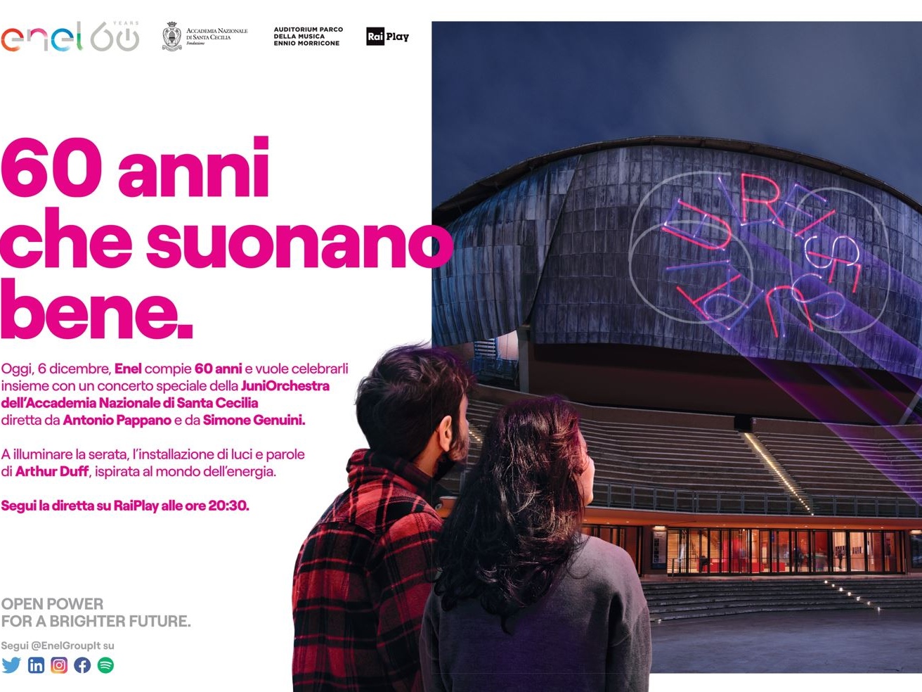 Enel festeggia 60 anni di energia con un concerto-evento e un nuovo spot firmato Saatchi&Saatchi