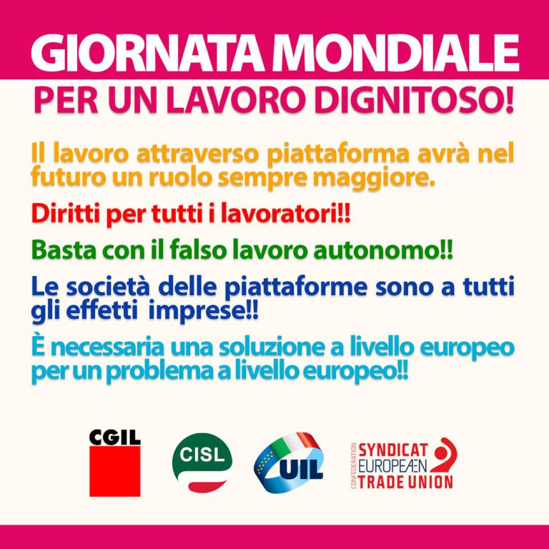 CGIL, CISL e UIL, celebrano giornata mondiale lavoro dignitoso